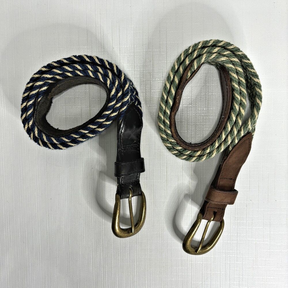 1980s Vintage Woven Belts Ribco Size 34 Lot of 2 Leather Ends Preppy Coastal